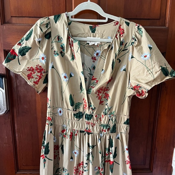 Anthropologie The Somerset Maxi Dress Cotton Tiered XL Khaki Beige Floral Puff - Picture 16 of 16